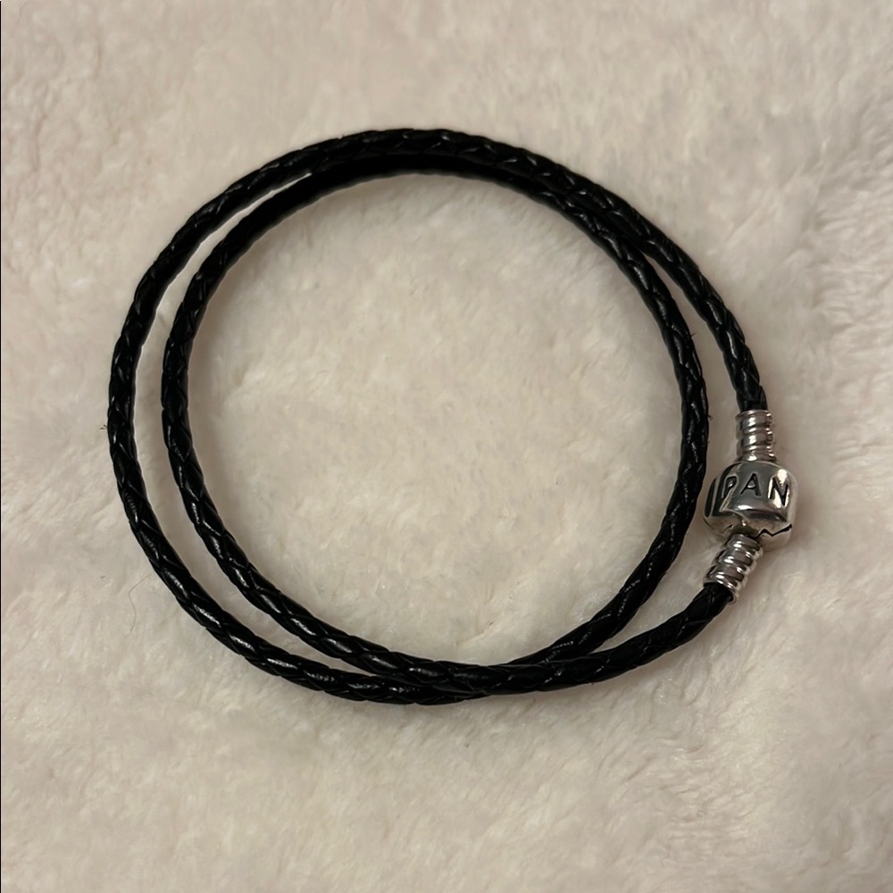 Pandora Black Leather Bracelet with Silver Accents